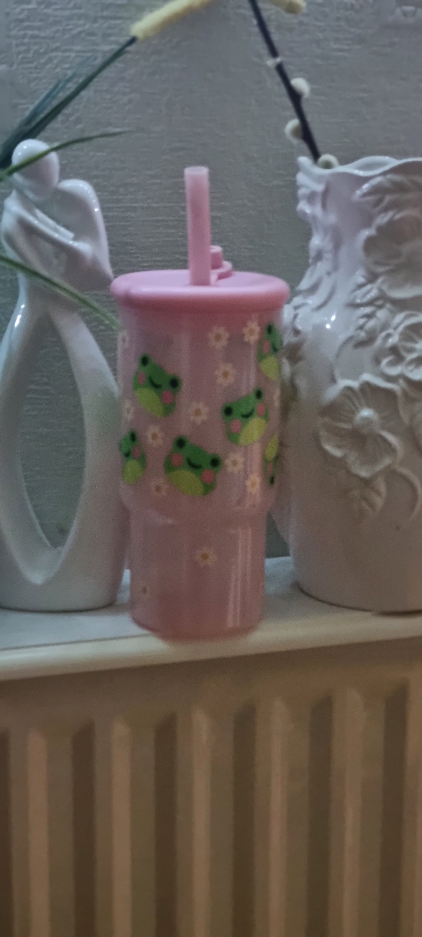 Pink cup with handle