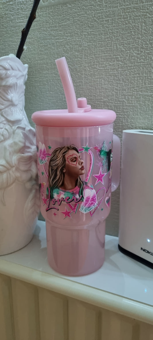 Pink cup with handle
