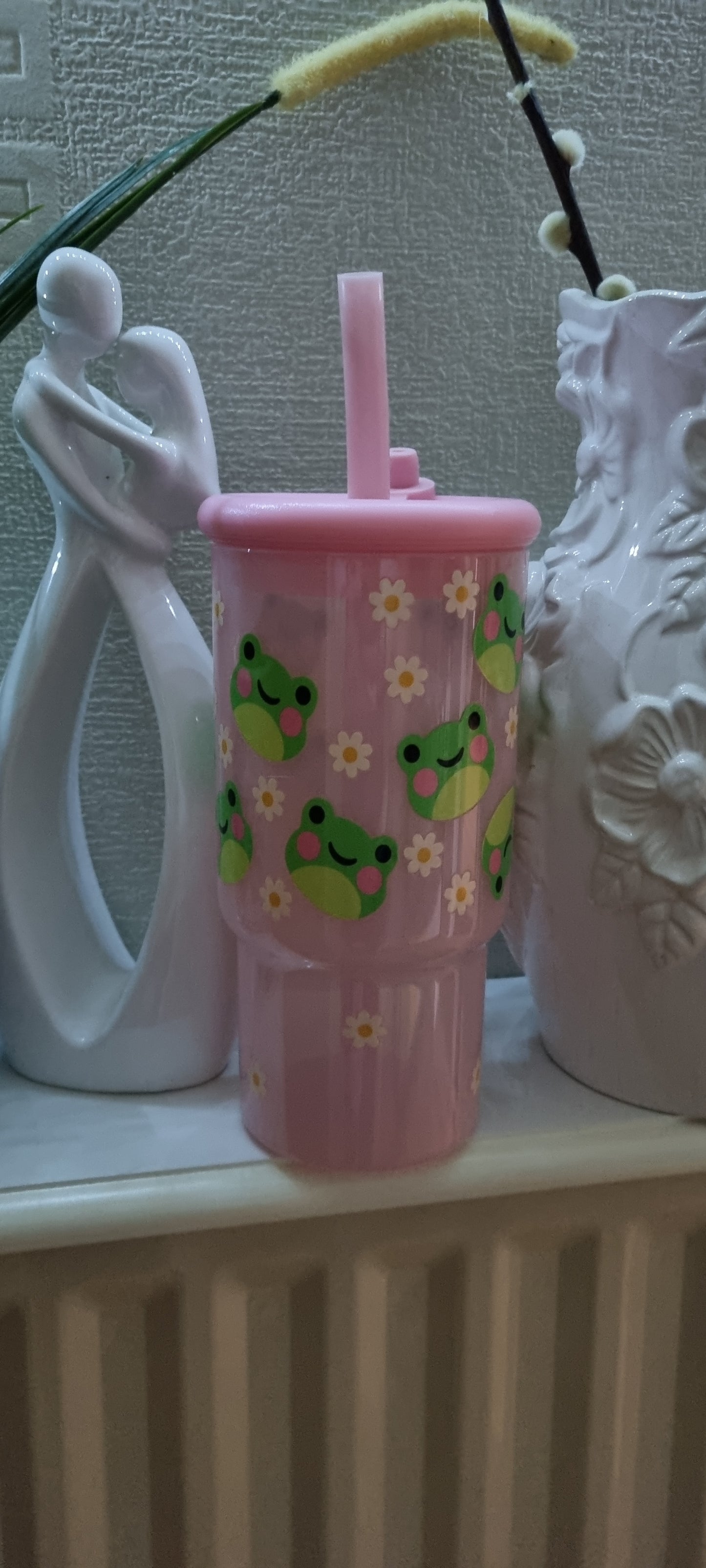 Pink cup with handle