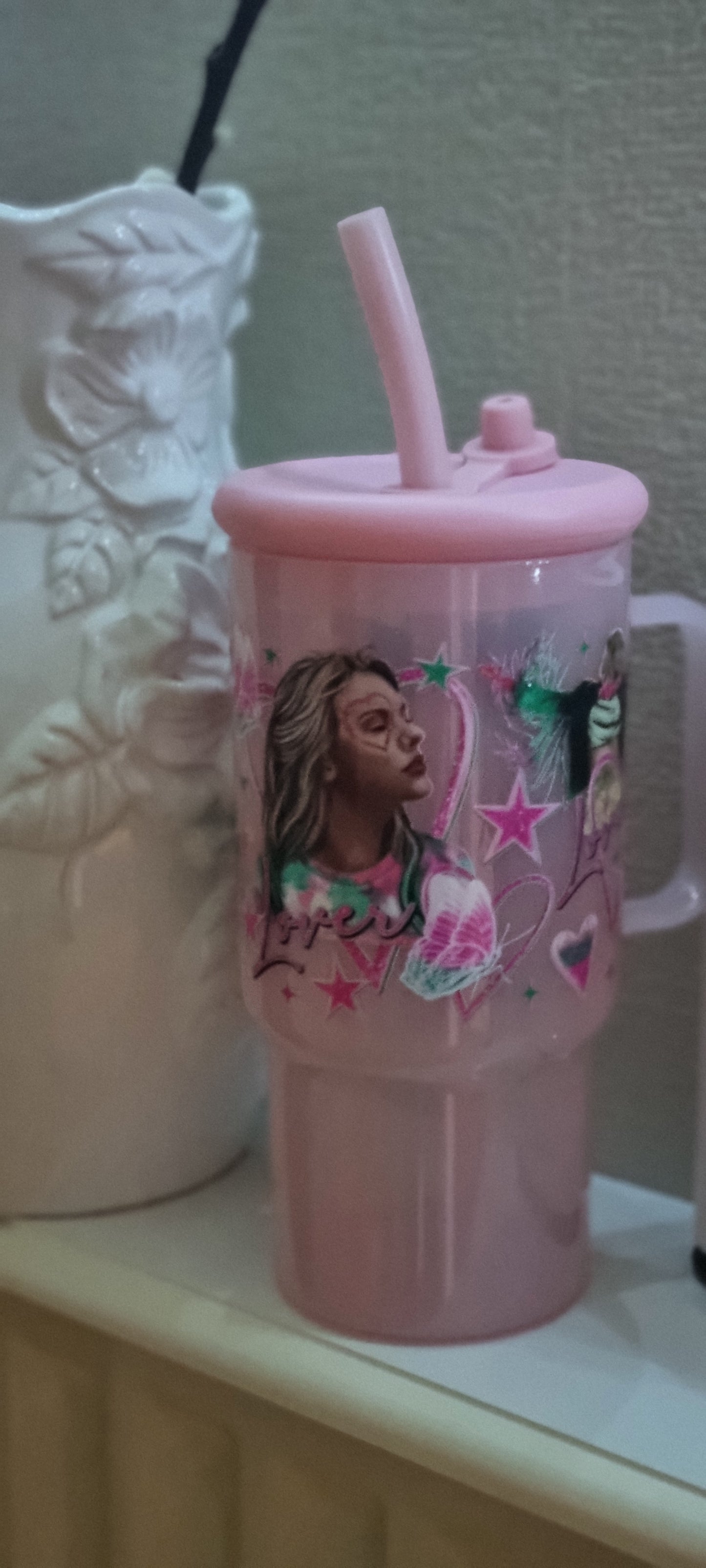 Pink cup with handle